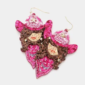 Pink Sequin Rodeo Lady Western Dangle Earrings for Women