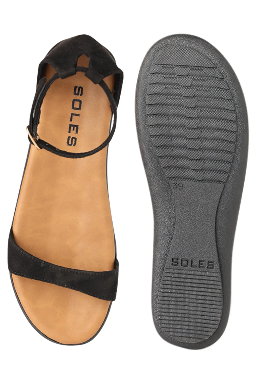 SOLES Black Flat Sandals - Classic and Versatile