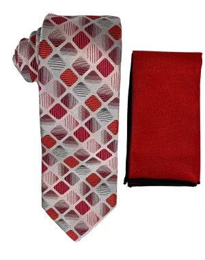 Stacy Adams Checkered Tie and Handkerchief - Red