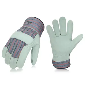 VGO 3 Pairs Cow Split Leather Men's Work Gloves with Safety Cuff (Purple, CB3501-P)