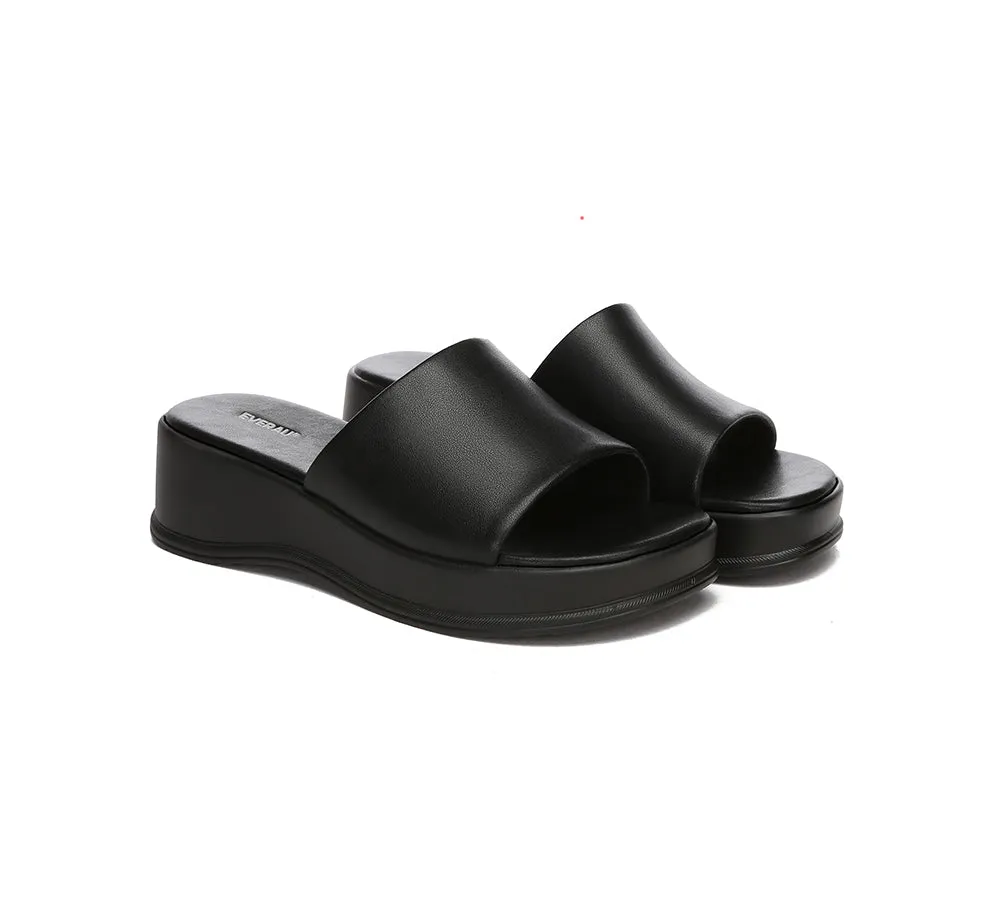 Women Leather Platform Wedge Summer Slides Sandals Fiona