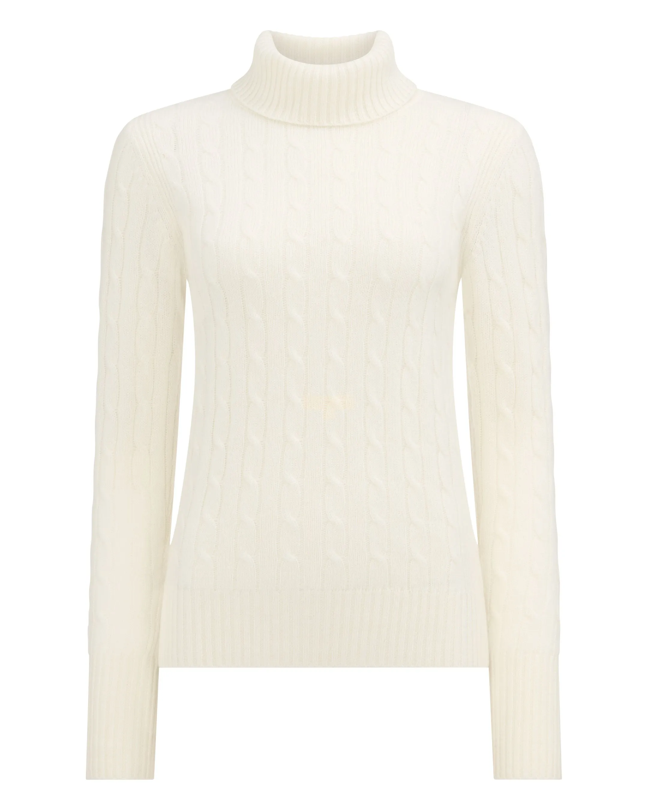 Women's Adelyn Cable Turtle Cashmere Sweater New Ivory White