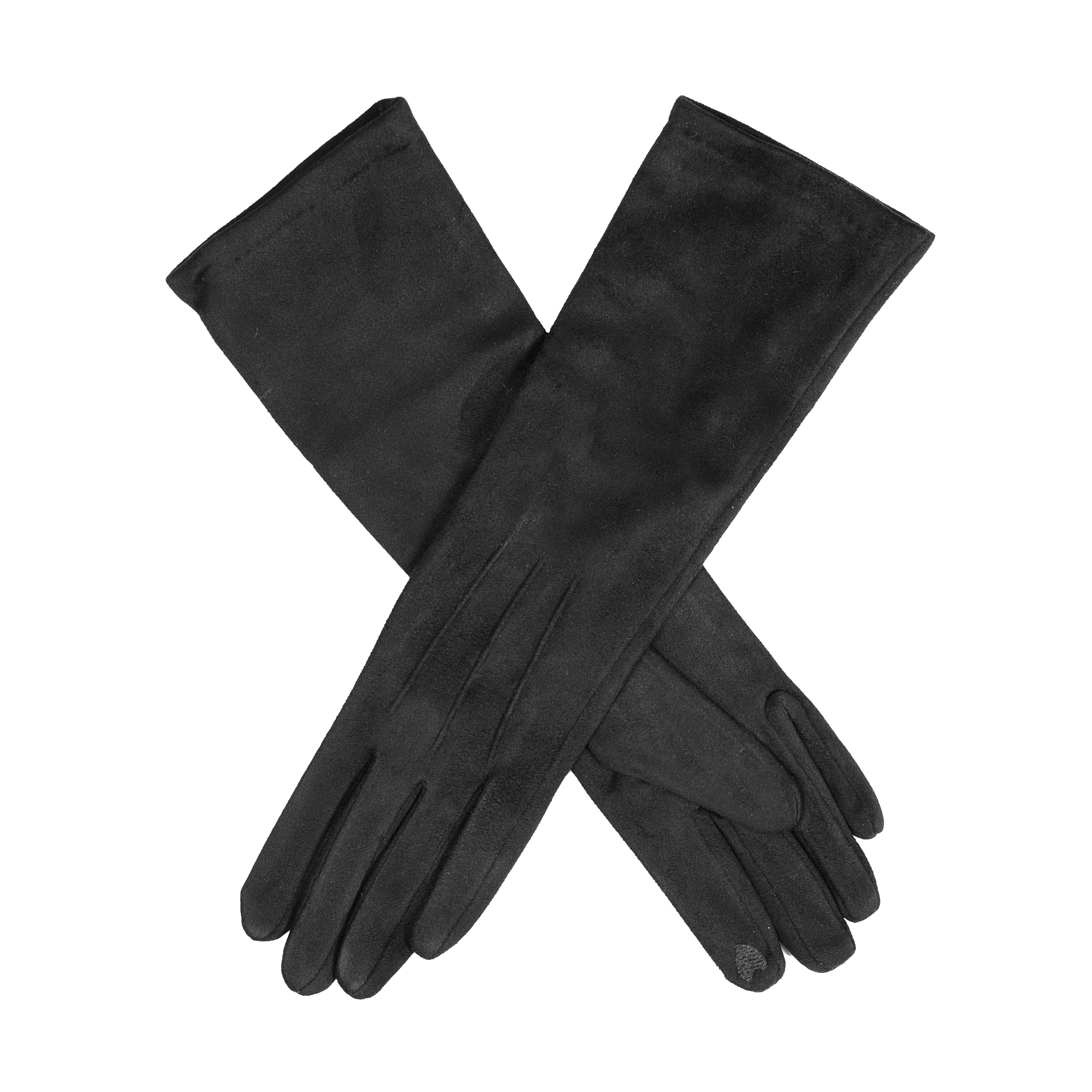 Women’s Touchscreen Long Below-Elbow Velour-Lined Faux Suede Gloves